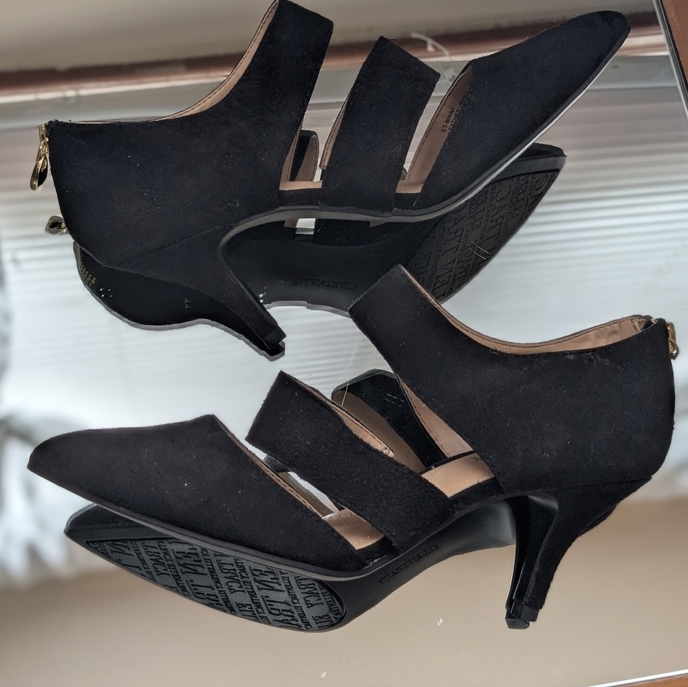 Ellen Tracy Women's Size 6.5 Black Suede Leather Almond Toe Strappy Zip Up Heels - Picture 6 of 13